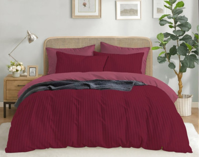 eleganzze Cotton Double Flat 300 TC Striped Bedsheet(Pack of 1, Maroon)