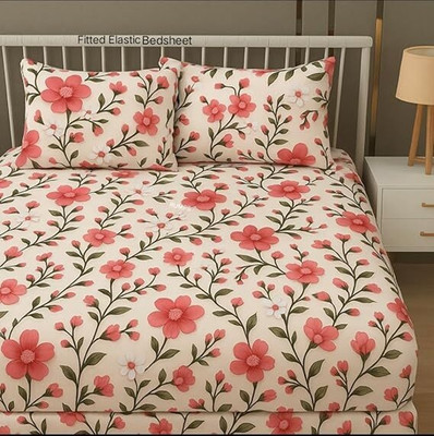 Roxine Cotton King, Queen, Double Fitted (Elastic) 380 TC Floral Bedsheet(Pack of 1, 7D BEDSHEET 06)