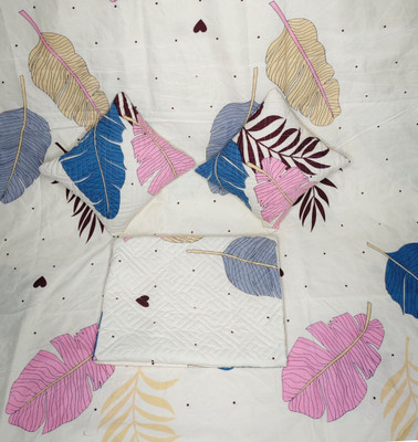 HOMYBEES Cotton Double Fitted (Elastic) 300 TC Abstract Bedsheet(Pack of 1, Beige, Pink, Blue)