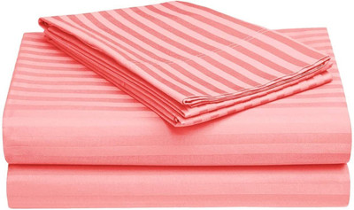 Harbell Home 200 TC Satin Single Striped Fitted (Elastic) Bedsheet(Pack of 1, Rose)