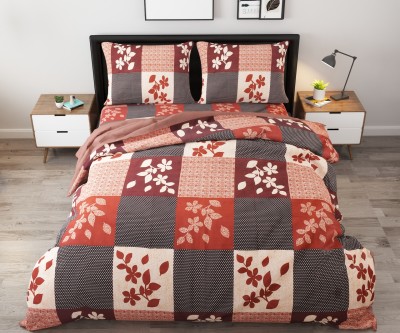 Shubh 144 TC Microfiber Double Floral Flat Bedsheet(Pack of 1, Brown)