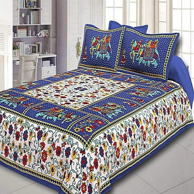 Elma Cotton Double Flat 151 TC Animal Bedsheet(Pack of 1, Blue, Multicolor)