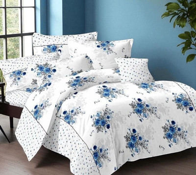 G Craft Cotton Double Flat 210 TC Printed Bedsheet(Pack of 1, White)
