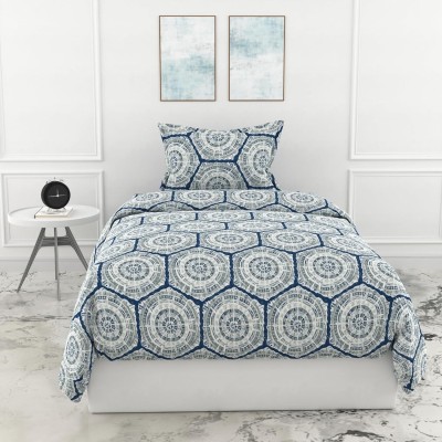 LORETO 144 TC Cotton Single Printed Flat Bedsheet(Pack of 1, Grey, Blue)