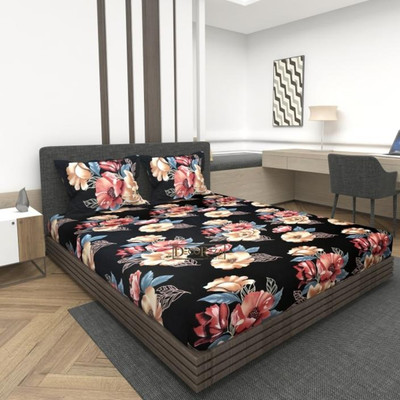 yatin fab 180 TC Cotton Double 3D Printed Flat Bedsheet(Pack of 1, 3, 4)