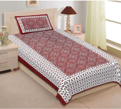 Xara 144 TC Cotton Single Jaipuri Prints Flat Bedsheet(Pack of 1, Maroon)