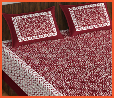 BedZone Cotton Double Flat 240 TC Jaipuri Prints Bedsheet(Pack of 1, Maroon)