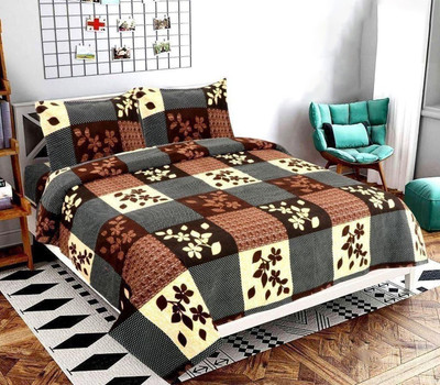 PROZONE 144 TC Polycotton Double Printed Flat Bedsheet(Pack of 1, Design 18)