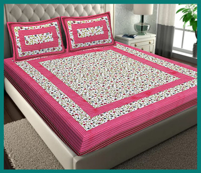 BedZone Cotton Double Flat 240 TC Jaipuri Prints Bedsheet(Pack of 1, Pink)