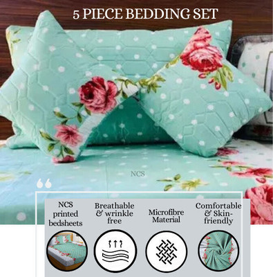 NCS Cotton Double Flat 280 TC Floral Bedsheet(Pack of 1, Green)