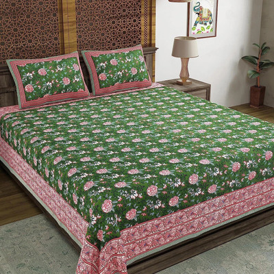 Blocks Of India Cotton King Flat 200 TC Floral Bedsheet(Pack of 1, Multicolor)