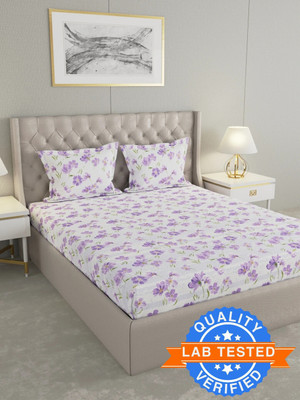 Raymond Home Cotton King Flat 200 TC Floral Bedsheet(Pack of 1, Purple)