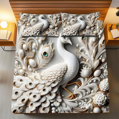 Guruji Cotton Double Flat 320 TC 3D Printed Bedsheet(Pack of 1, Multicolor)