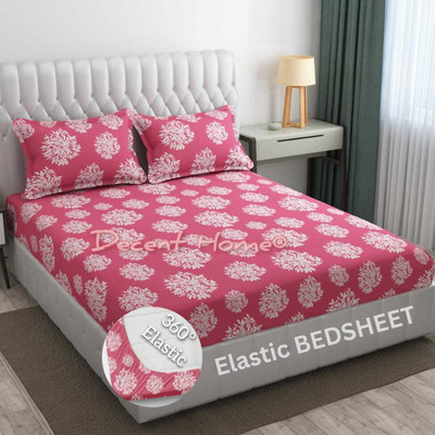 Decent Home Cotton Double Fitted (Elastic) 240 TC Floral Bedsheet(Pack of 1, Light Pink)