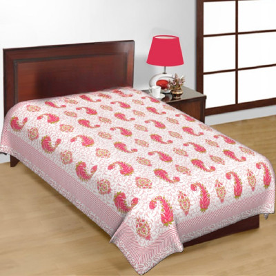 E ELMA Cotton Single Flat 144 TC Jaipuri Prints Bedsheet(Pack of 1, Pink)