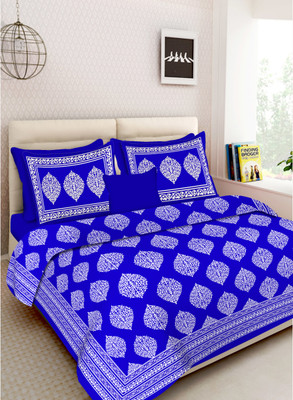 TRUE WORLD Cotton Double Flat 144 TC Printed Bedsheet(Pack of 1, Blue)