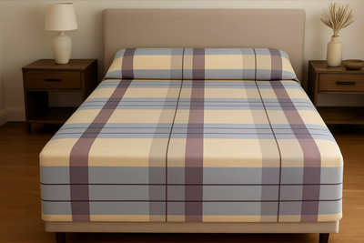 Matangeez Cotton Blend Double Flat 260 TC Checkered Bedsheet(Pack of 1, Light Yellow)