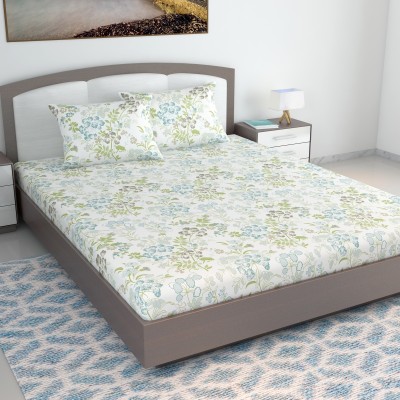 Divine Casa 144 TC Cotton King Floral Flat Bedsheet(Pack of 1, Green Banana)