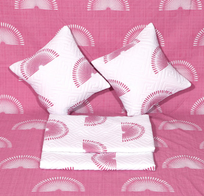 Moonroof Cotton Double Flat 300 TC Printed Bedsheet(Pack of 1, (Pink+White 1 Flat Bedsheet + 2 Pillow Cover + 2 Cushion Covers with Filler))