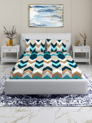 Flipkart SmartBuy 144 TC Microfiber Double Printed Fitted (Elastic) Bedsheet(Pack of 1, Blue)