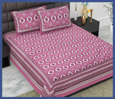 BedZone Cotton Double Flat 240 TC Jaipuri Prints Bedsheet(Pack of 1, Purple)