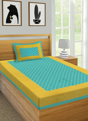 Jeevat Cotton Single Flat 144 TC Printed Bedsheet(Pack of 1, Green)