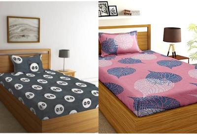 AUSIEE 160 TC Polycotton Single Printed Flat Bedsheet(Pack of 2, Multicolor)
