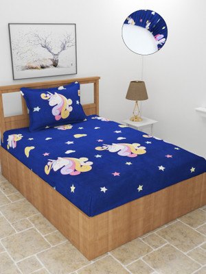 MORADO 210 TC Polycotton Single Cartoon Fitted (Elastic) Bedsheet(Pack of 1, Blue)