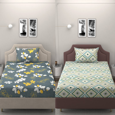 BELVOSTUM 250 TC Microfiber Single Abstract Flat Bedsheet(Pack of 2, Grey)