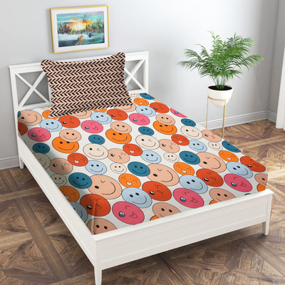 Home Stylish 180 TC Microfiber Single Printed Flat Bedsheet(Pack of 1, Emoji)