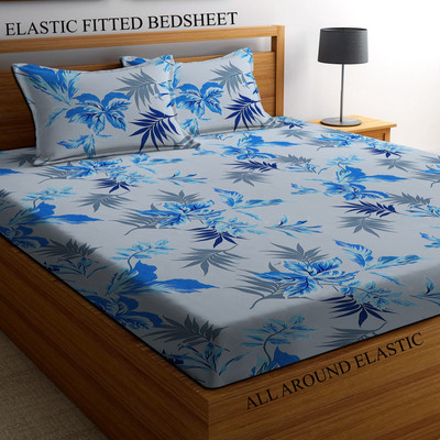 Amrange 210 TC Microfiber King Floral Fitted (Elastic) Bedsheet(Pack of 1, Multicolor)