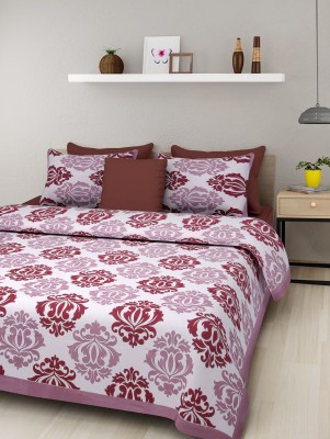 Fashion Dziner 250 TC Cotton Double Floral Flat Bedsheet(Pack of 1, Grey)