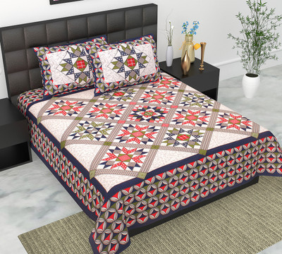 Navkar Creation 104 TC Cotton Double Jaipuri Prints Flat Bedsheet(Pack of 1, Green)