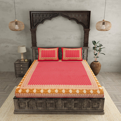 JAIPUR FABRIC Cotton Double Flat 180 TC Printed Bedsheet(Pack of 1, Red)