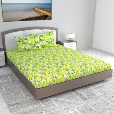 Divine Casa Cotton King Flat 144 TC Floral Bedsheet(Pack of 1, Greenery Lime)