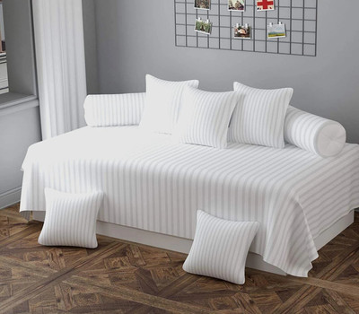 HOMYBEES Cotton Single Flat 210 TC Striped Bedsheet(Pack of 1, White)