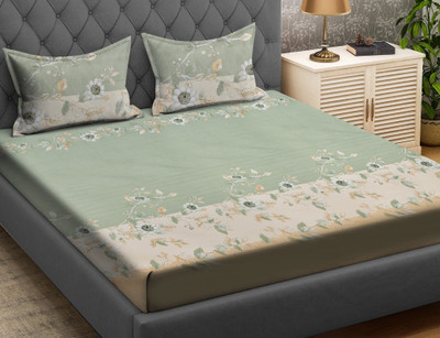 Flipkart SmartBuy 144 TC Microfiber Double Floral Flat Bedsheet(Pack of 1, Olive)