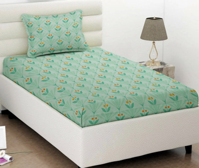 VAS COLLECTIONS 160 TC Cotton Single Abstract Flat Bedsheet(Pack of 1, Firoji)