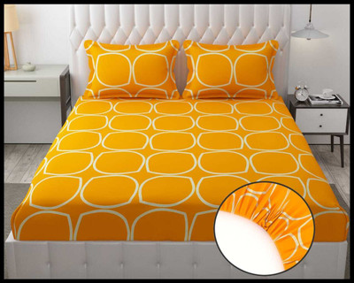 homester home 220 TC Microfiber Double Abstract Fitted (Elastic) Bedsheet(Pack of 1, Yellow Gola)