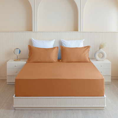 HOMEMONDE Cotton Double Fitted (Elastic) 210 TC Solid Bedsheet(Pack of 1, Taupe)