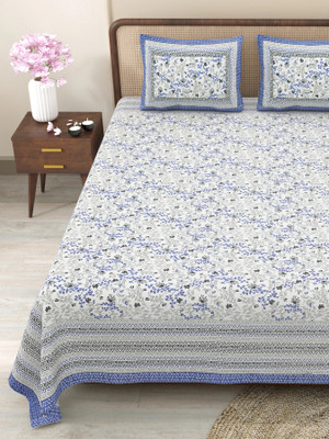 CLOTHOLOGY Cotton King Flat 240 TC Jaipuri Prints Bedsheet(Pack of 1, Purple, Grey, White)