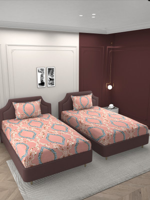 BELVOSTUM 280 TC Microfiber Single 3D Printed Flat Bedsheet(Pack of 2, Pink)