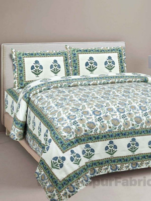 JAIPUR FABRIC Cotton Double Flat 180 TC Printed Bedsheet(Pack of 1, Green)