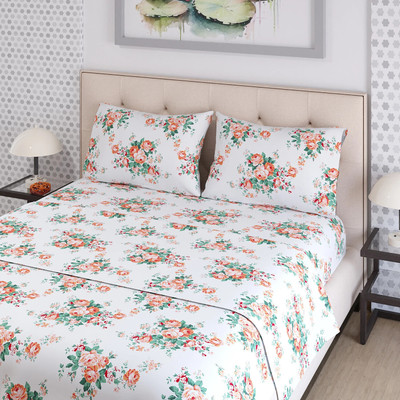 Layers Cotton Blend King Flat 225 TC Printed Bedsheet(Pack of 1, Orange)