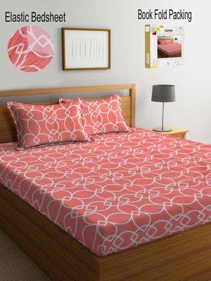 Klotthe 300 TC Polycotton Double Printed Fitted (Elastic) Bedsheet(Pack of 1, Red)
