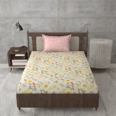 HUESPACE Cotton, Microfiber Single Flat 320 TC Printed Bedsheet(Pack of 1, Multicolor, Pink)