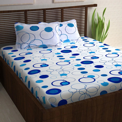 Story@home Cotton Double Flat 186 TC Printed Bedsheet(Pack of 1, White)