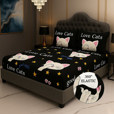 THANESH Microfiber King Fitted (Elastic) 210 TC Printed Bedsheet(Pack of 1, Multicolor42)