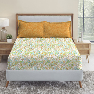MYTRIDENT Cotton Queen Flat 144 TC Geometric Bedsheet(Pack of 1, Paisley Home)