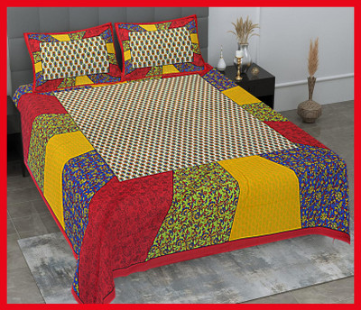 BedZone Cotton Double Flat 230 TC Jaipuri Prints Bedsheet(Pack of 1, Red)